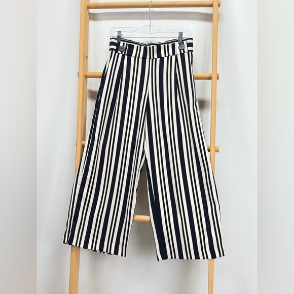 ZARA Navy and White stripe wide leg crop pants size S - Picture 7 of 12